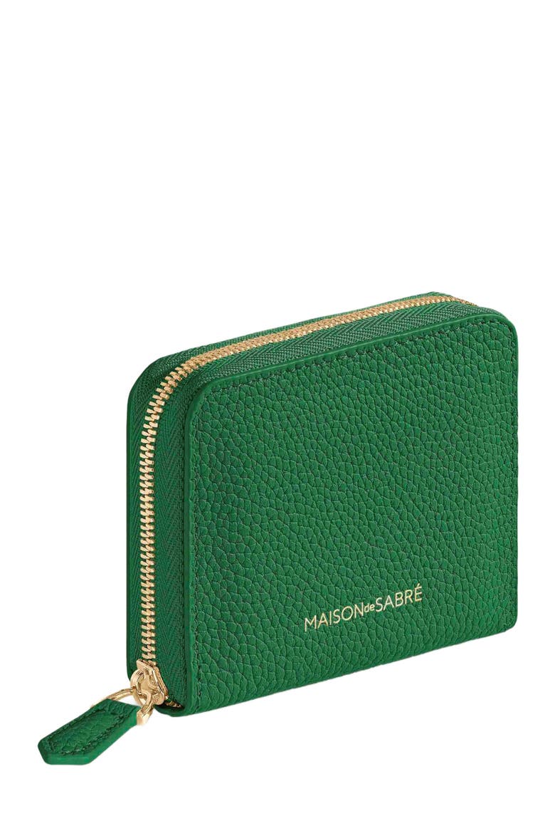 Small Leather Zipped Wallet, Alternate, color, Emerald Green