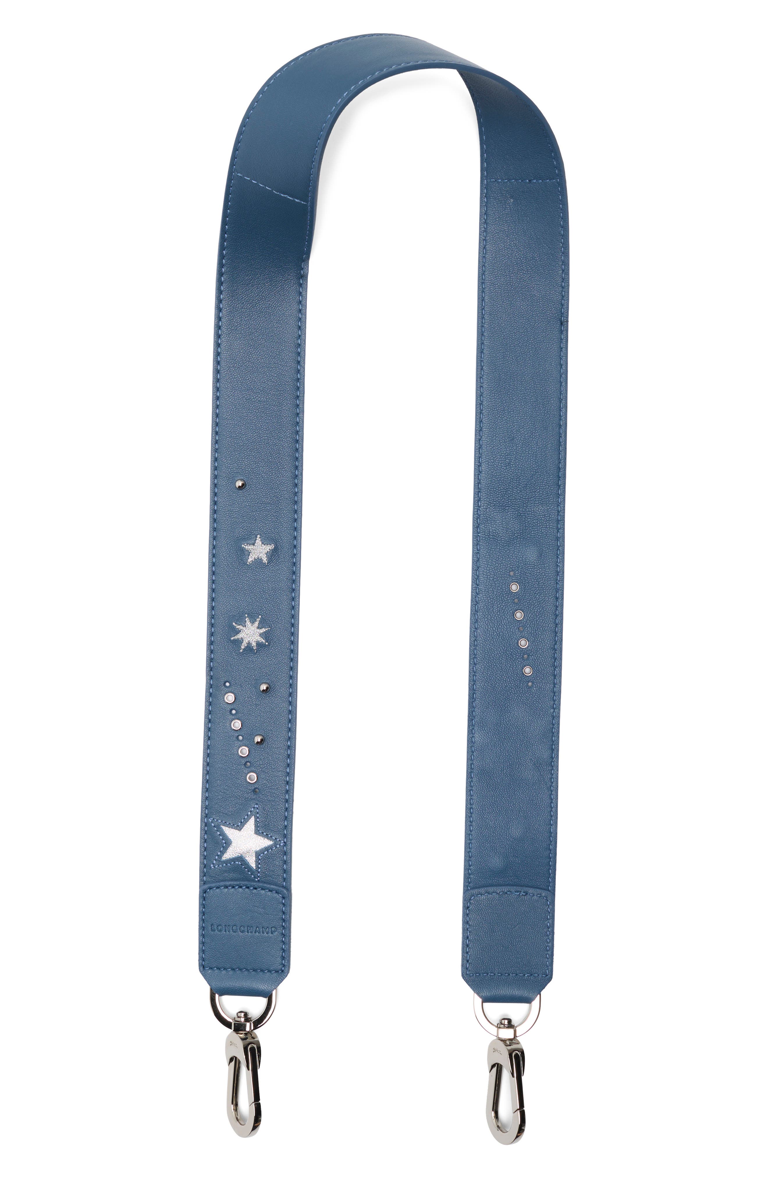 Longchamp Star Leather Bag Strap, Main, color, Pilot Blue