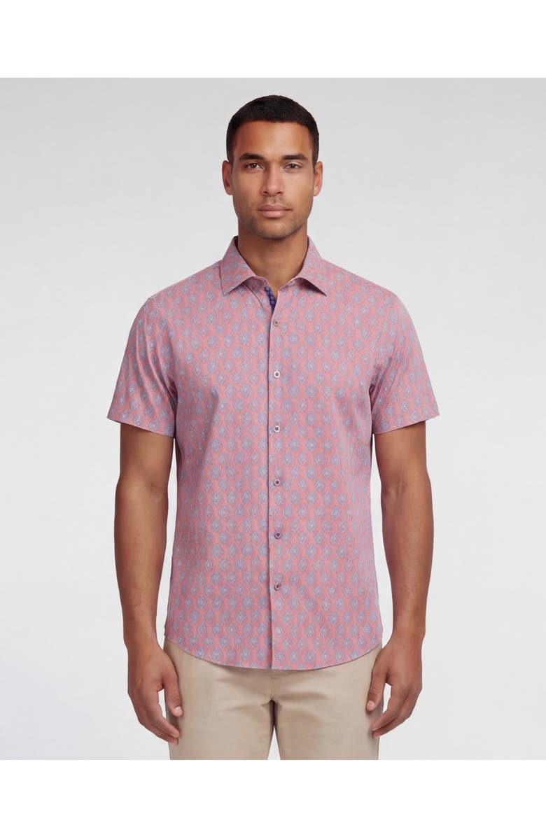 Lords of Harlech Mud Geo Mens Printed Button Up Shirt, Main, color, Mud Geo Coral