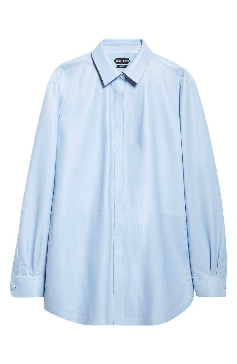 TOM FORD French Plongé Leather Button-Up Shirt, Alternate, color, Pale Blue