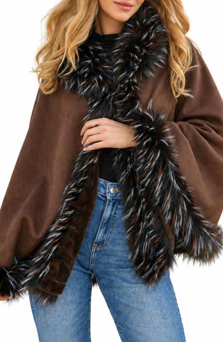 Faux Fur Trim Faux Suede Cape