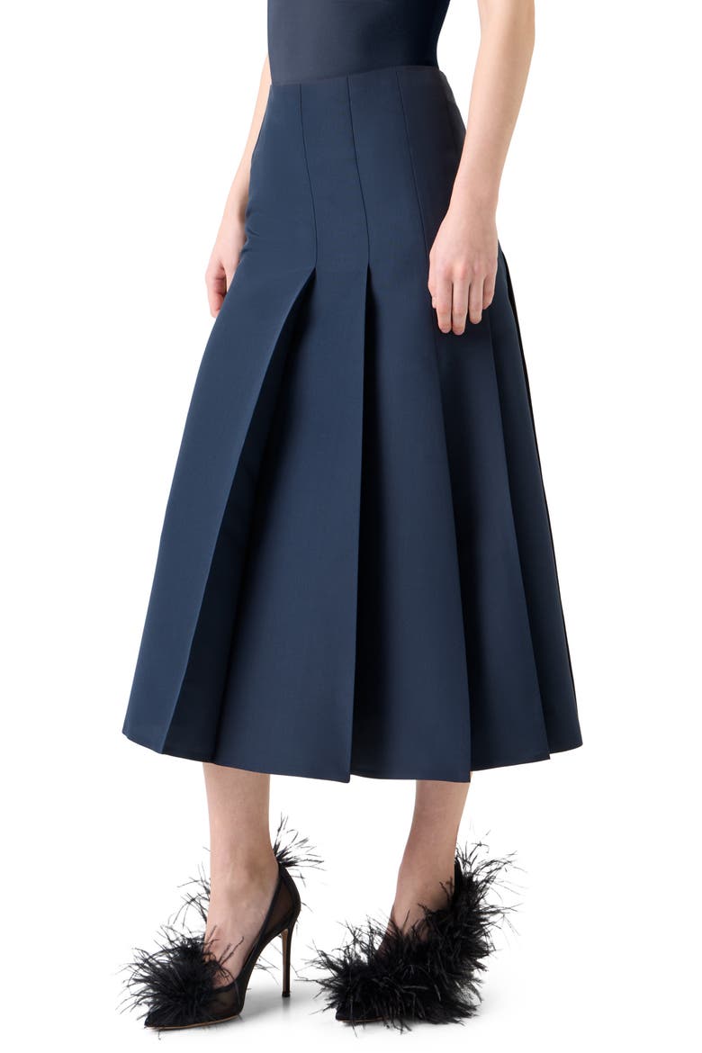 Pleated Silk Ottoman Midi Skirt, Alternate, color, NAVY
