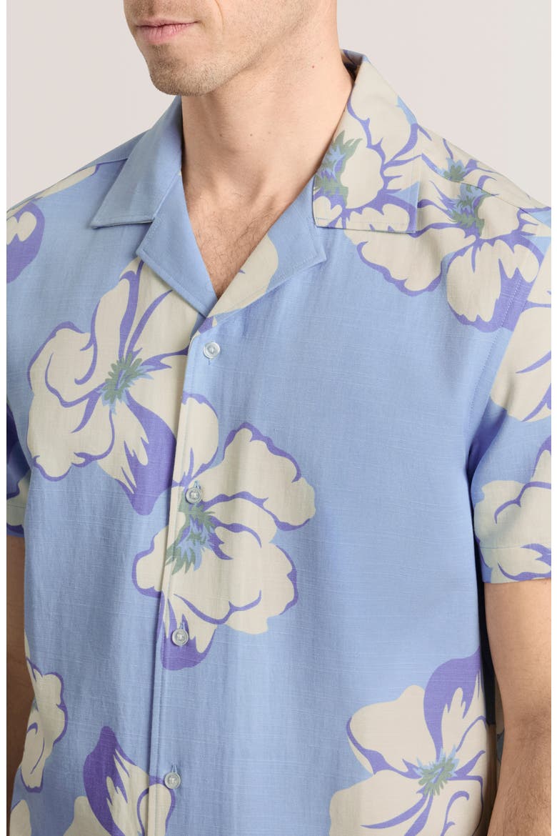 Floral Short Sleeve Button-Up Shirt, Alternate, color, BLUE