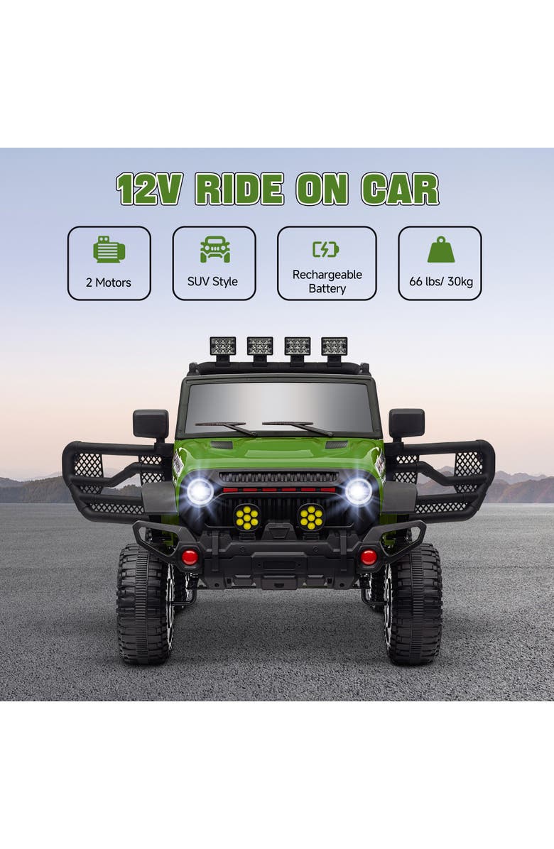 Qaba 12V Kids Ride on Truck with Parent Remote, Suspension Wheels, Music Horn LED Lights, Alternate, color, Green