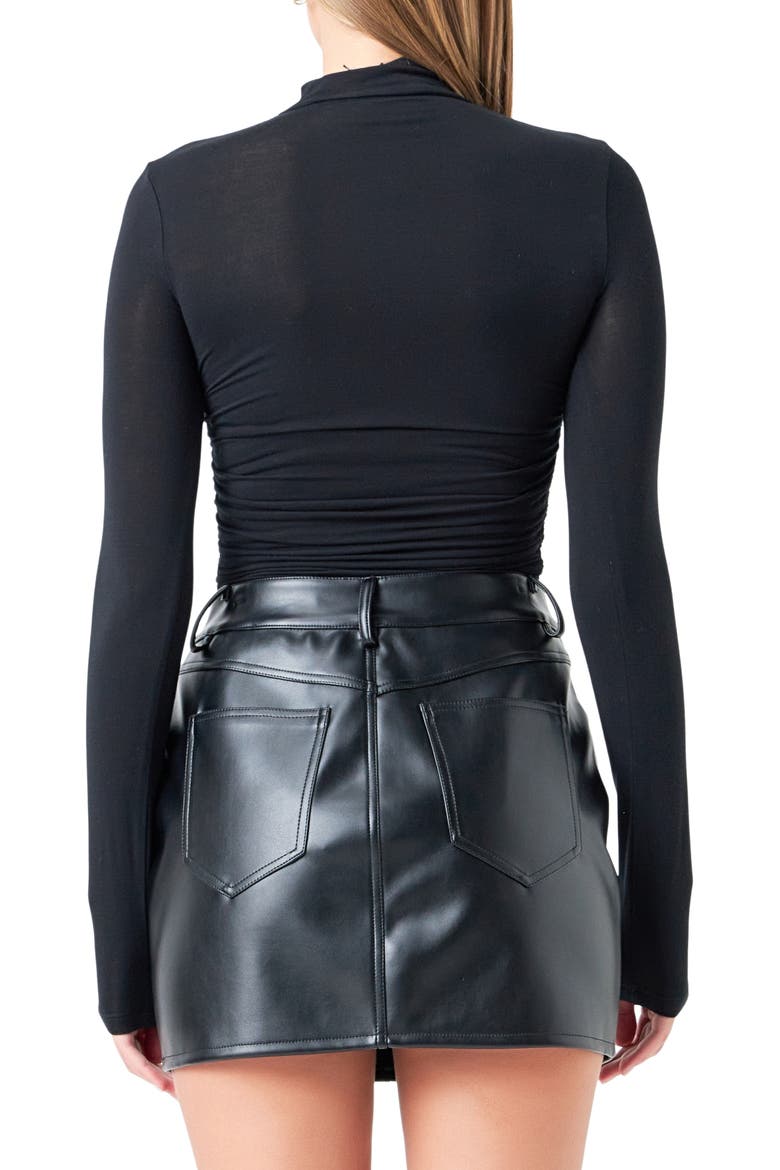 Ruched Turtleneck Top, Alternate, color, BLACK
