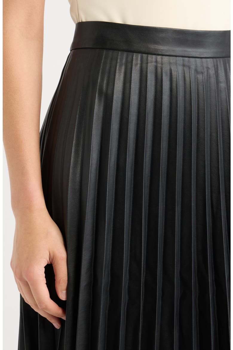 Pleated Faux Leather Midi Skirt, Alternate, color, BLACK