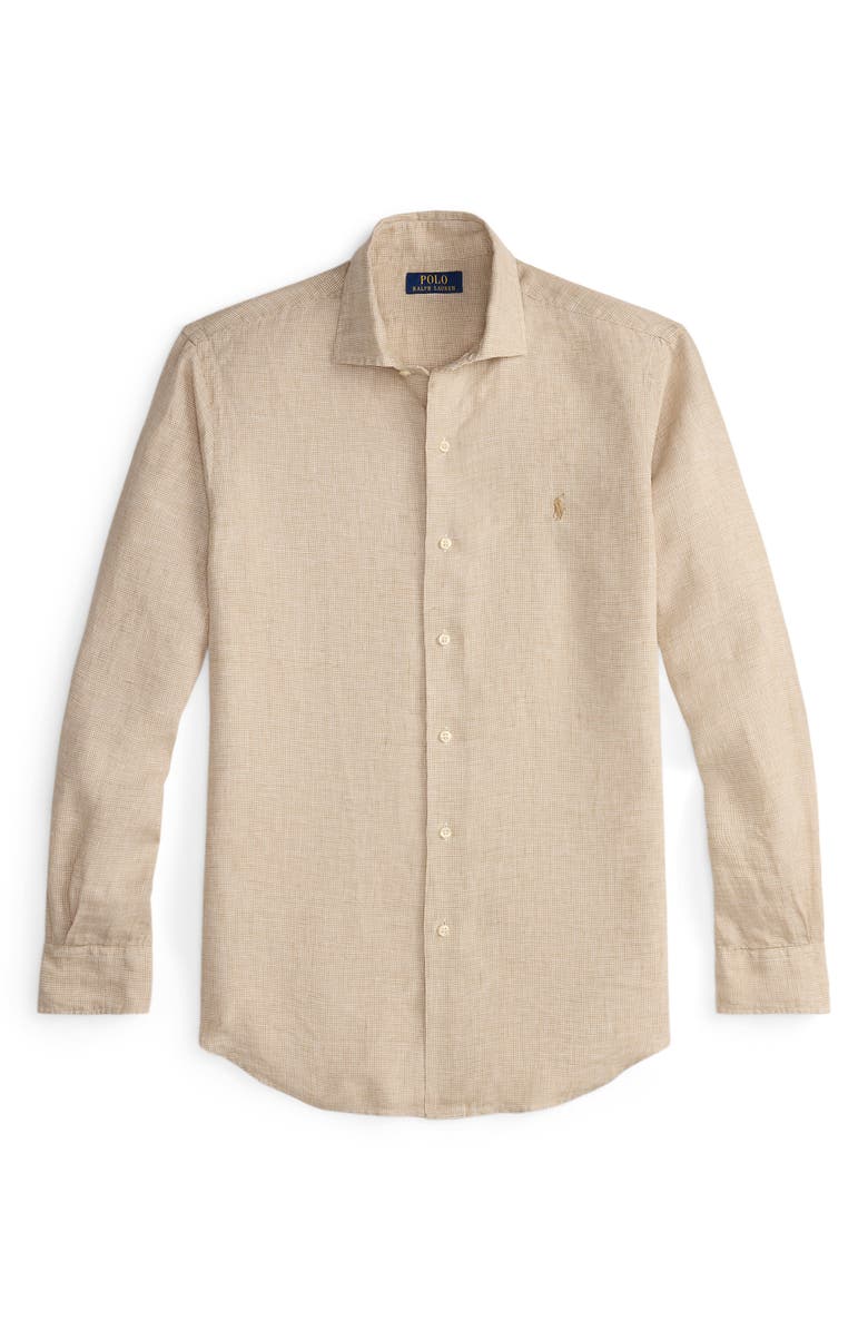 Polo Ralph Lauren Classic Fit Houndstooth Linen Button-Up Shirt, Alternate, color, 