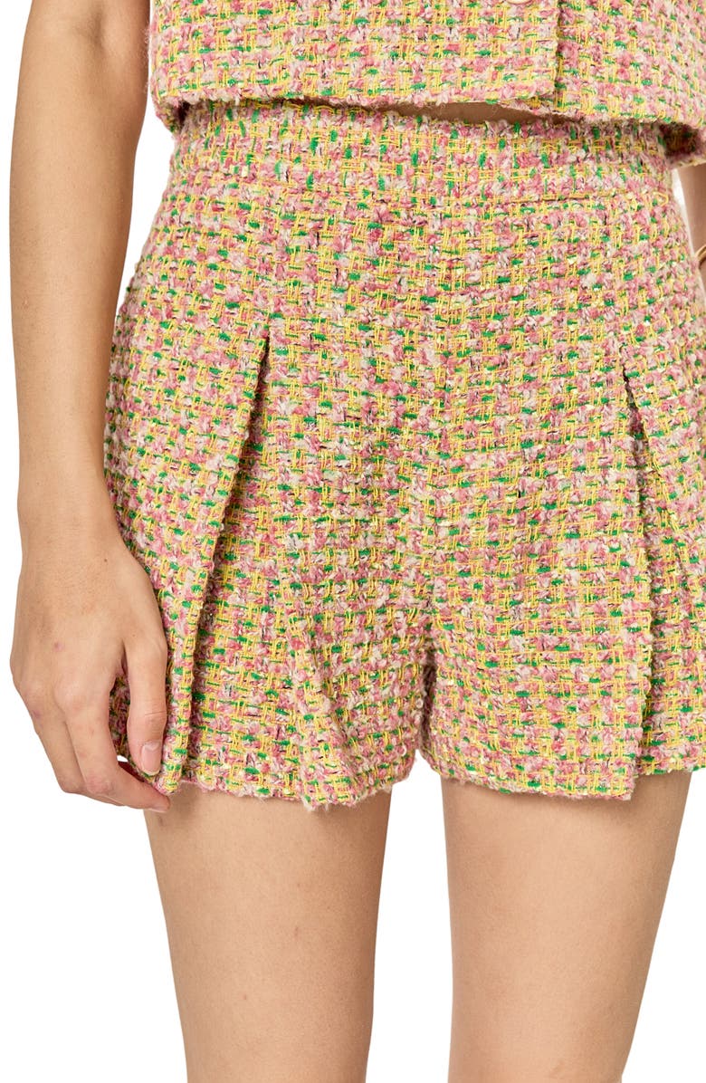 English Factory Pleated Tweed Shorts, Alternate, color, Yellow Multi