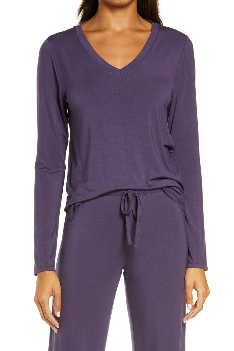 Moonlight V-Neck Long Sleeve Pajama Top, Main, color, PURPLE VELVET