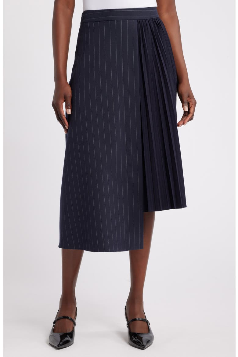 House of Aama Dandy Pleated Skirt, Main, color, NAVY- IVORY BRUMMELL PINSTRIPE