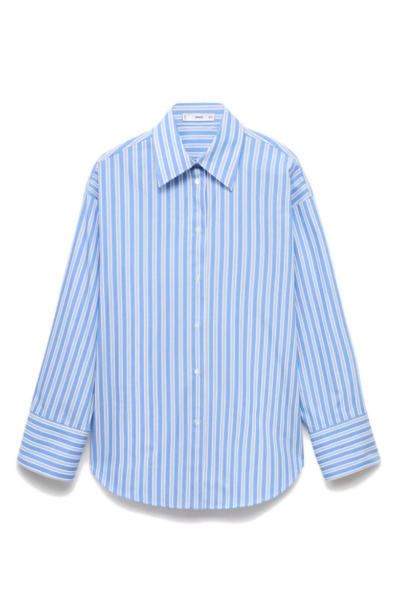 MANGO Selection Oversize Stripe Cotton Button-Up Shirt, Main, color, Sky Blue