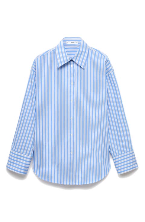 Selection Oversize Stripe Cotton Button-Up Shirt