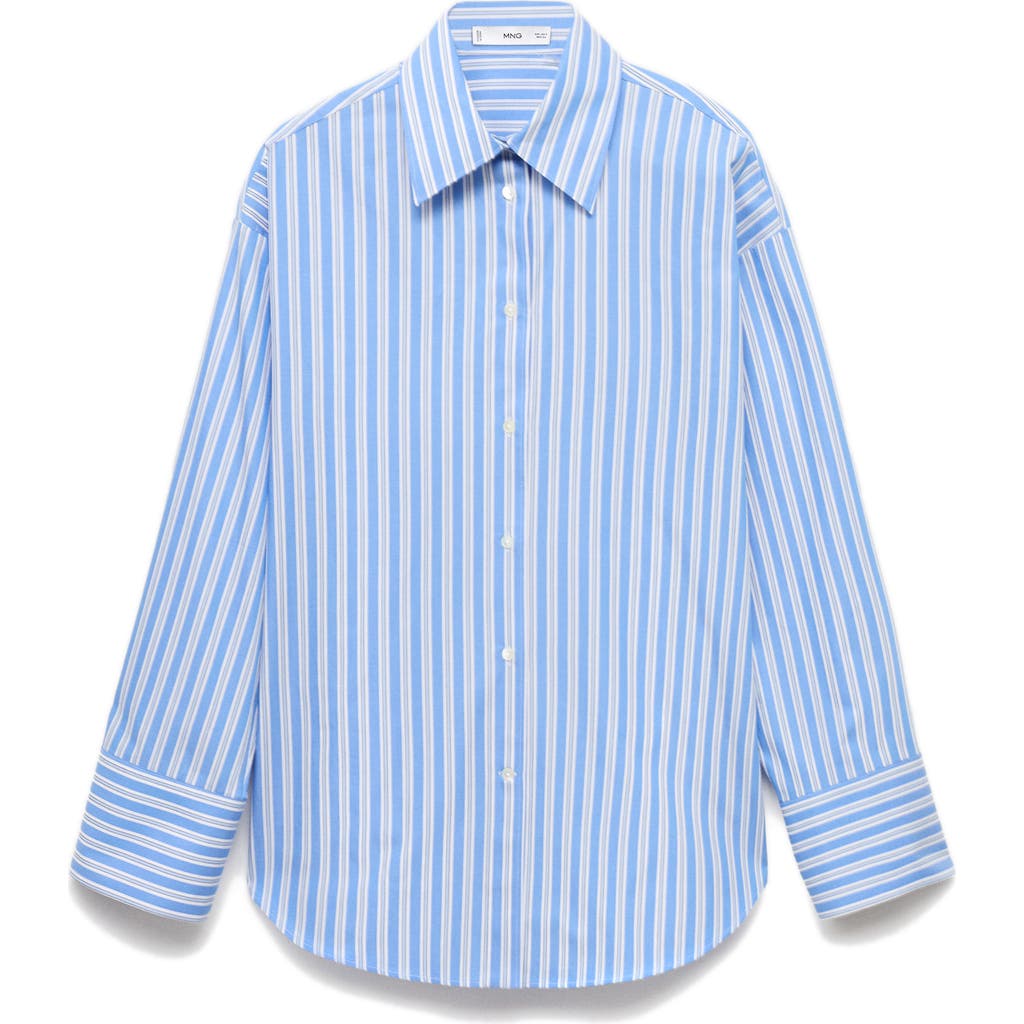 Mango Selection Oversize Stripe Cotton Button-up Shirt In Blue