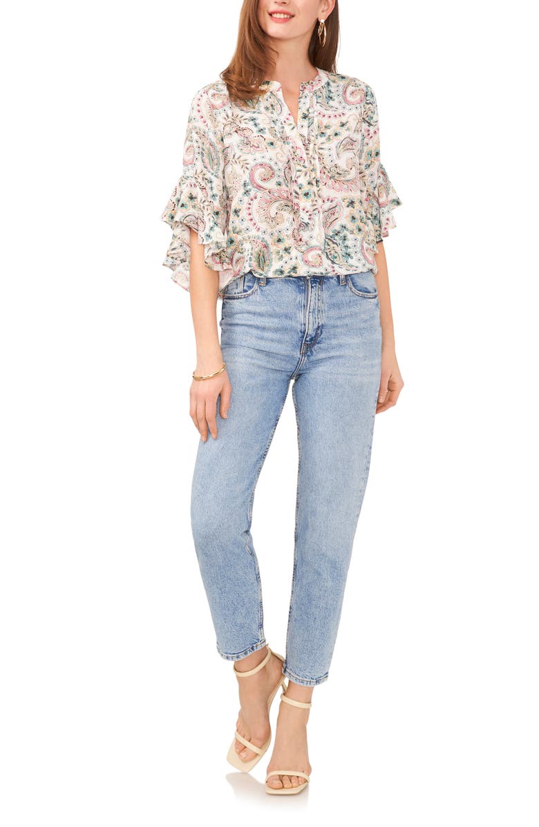 Vince Camuto Paisley Flutter Sleeve Georgette Top, Alternate, color,