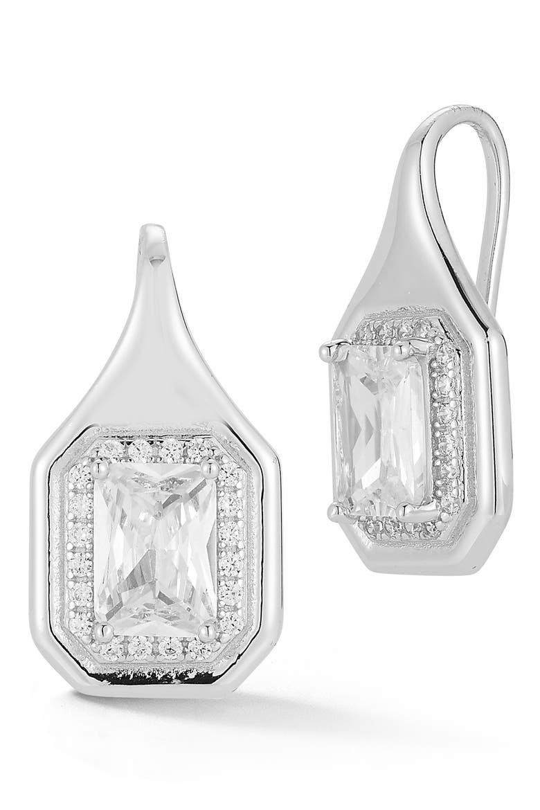 Emerald Cut Cubic Zirconia Drop Earrings, Main, color, SILVER