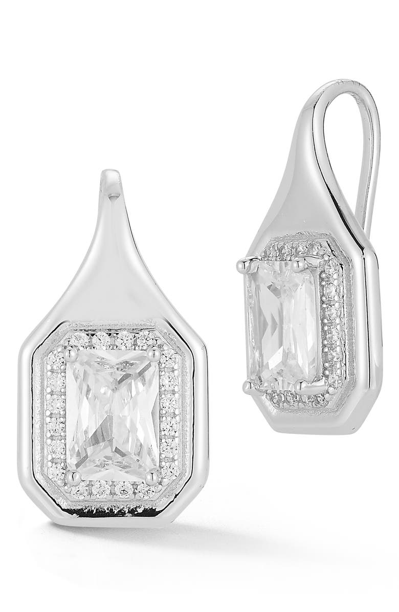 GLAZE JEWELRY Emerald Cut Cubic Zirconia Drop Earrings, Main, color, Silver