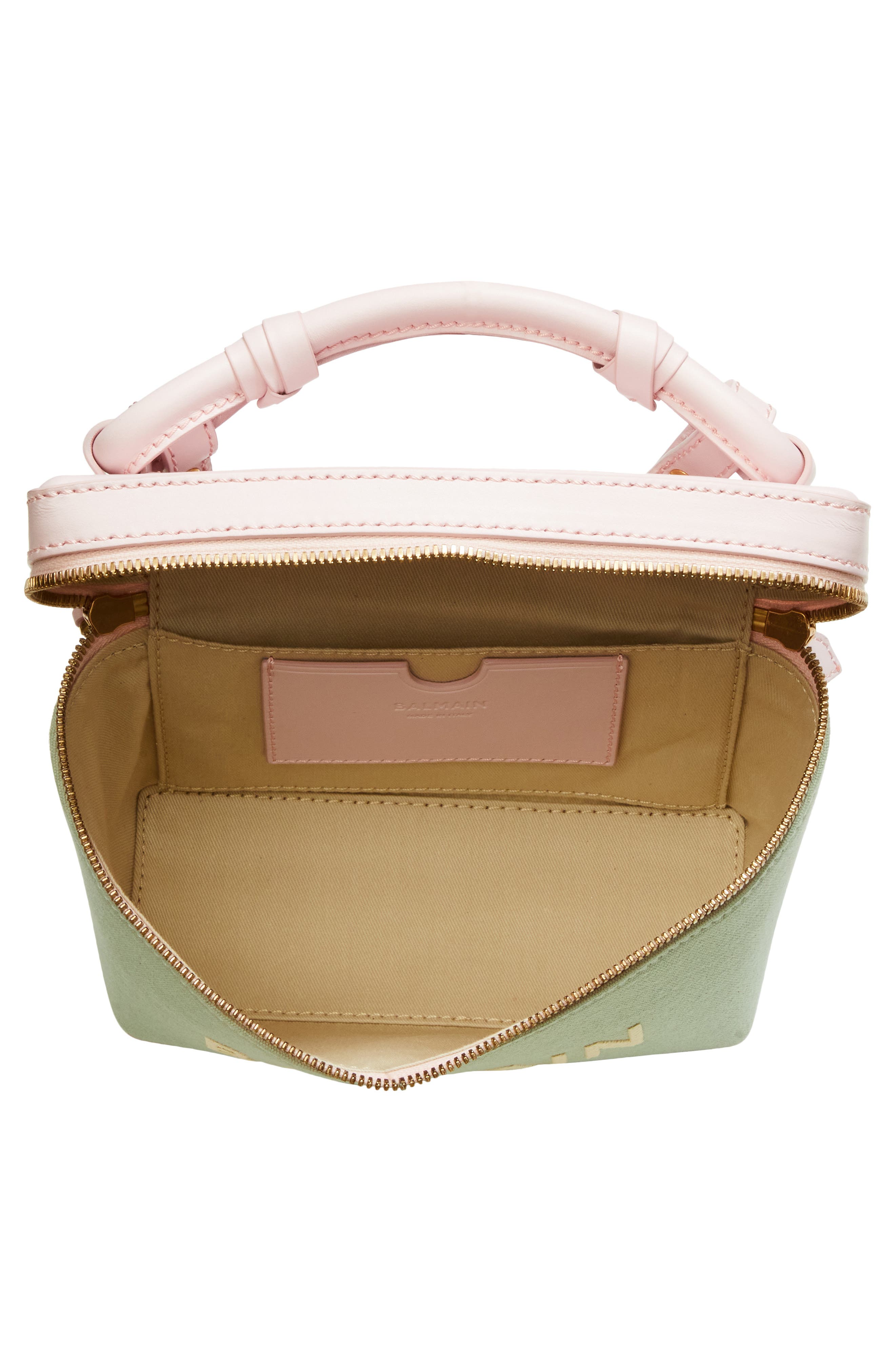 Balmain B-Army Logo Canvas & Leather Vanity Case Bag, Alternate, color, 