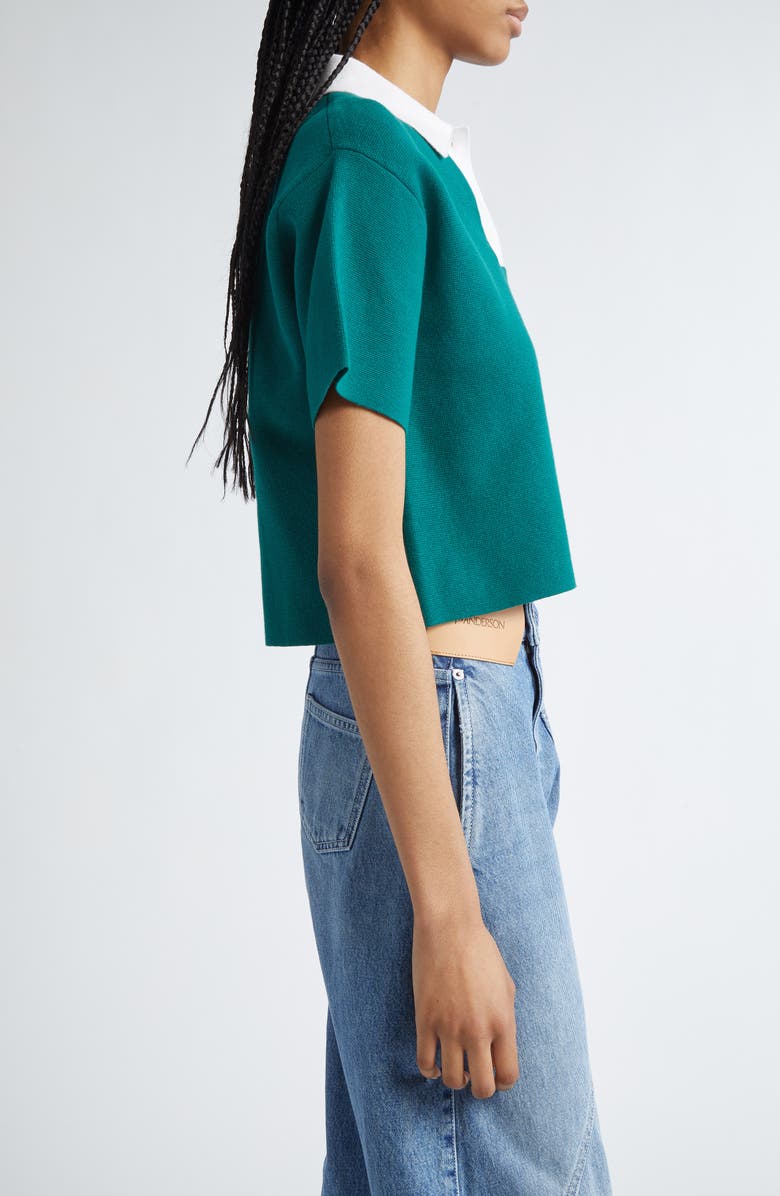 JW Anderson Logo Embroidered Stretch Cotton Crop Polo, Alternate, color,