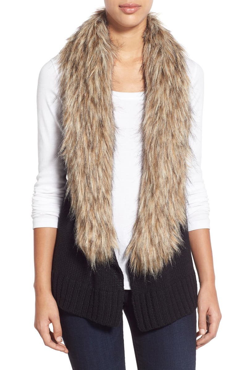 BB Dakota by Steve Madden BB Dakota 'Sadi' Faux Fur Trim Knit Vest, Main, color, 