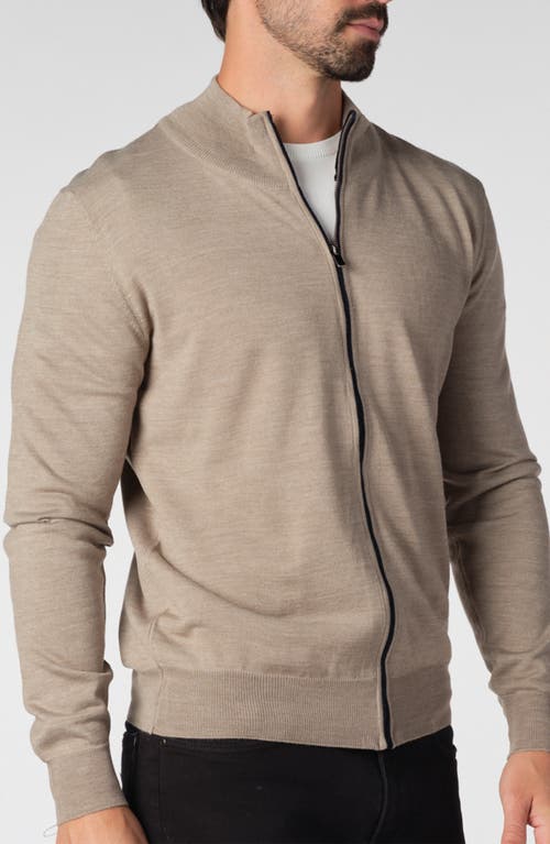 Studio Garnet Los Angeles Lightweight Merino Wool Full Zip Sweater In Brown