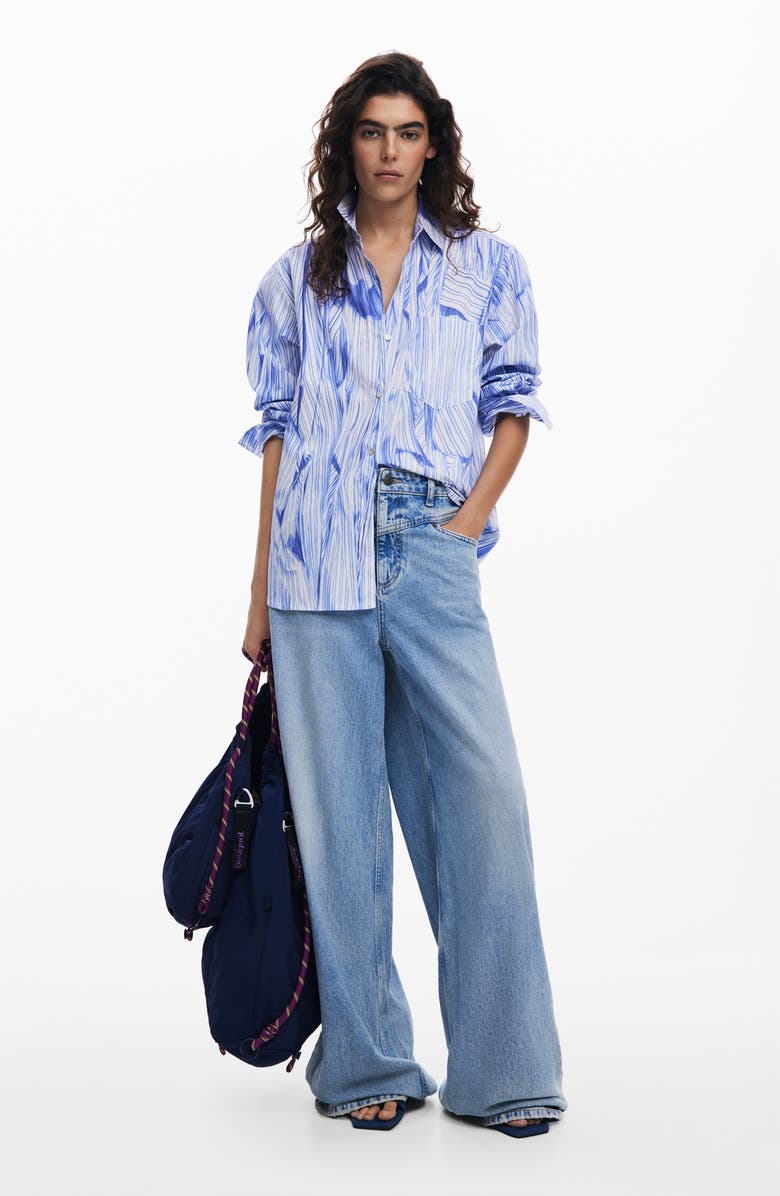 Desigual Marble Print Long Sleeve Woven Shirt, Alternate, color, 