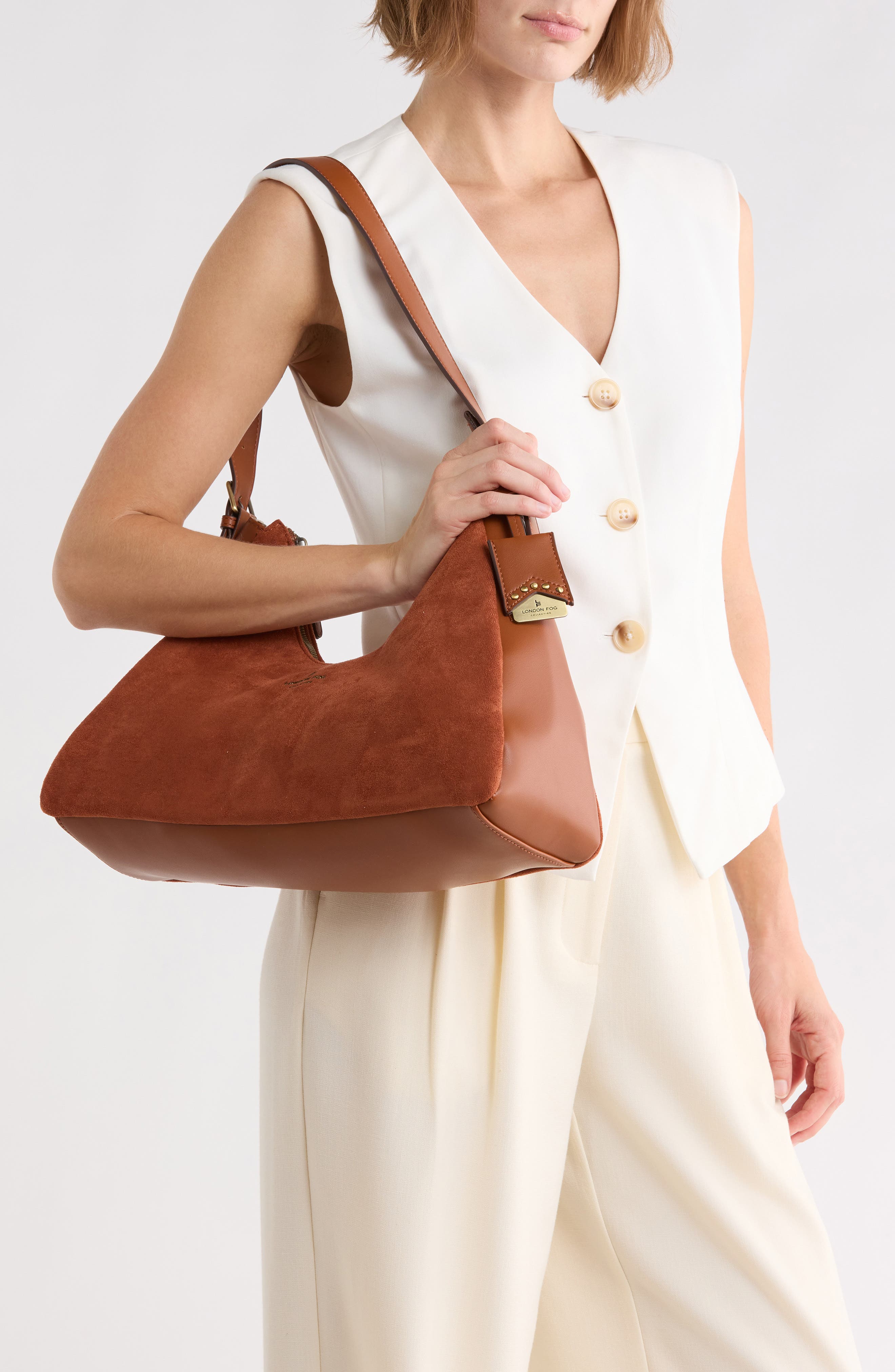 Faux Suede Shoulder Bag, Alternate, color, COGNAC