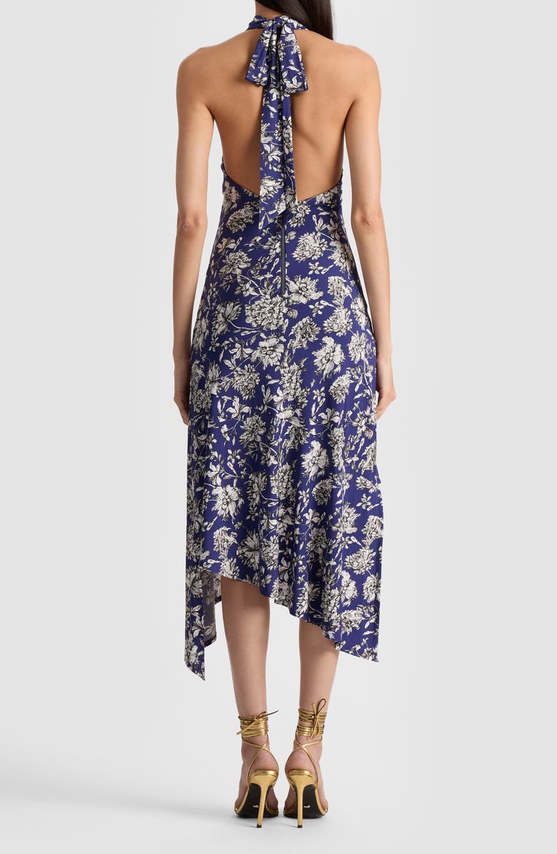 Alice + Olivia Dani Floral Asymmetric Halter Dress, Alternate, color, Blooming Wild Indigo