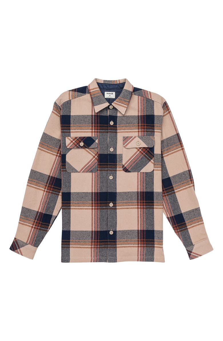 Hurley Santa Cruz Plaid Heavyweight Cotton Flannel Shirt, Main, color, Khaki