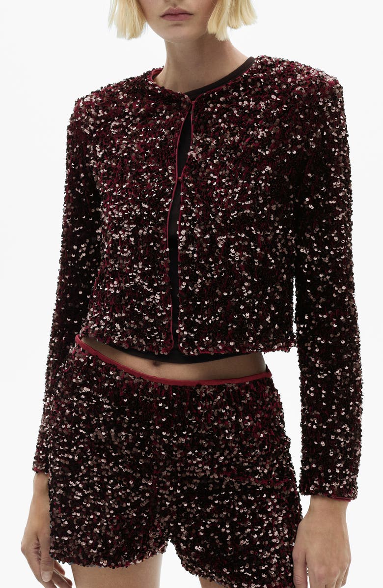 MANGO Crop Sequin Velvet Jacket, Main, color, 