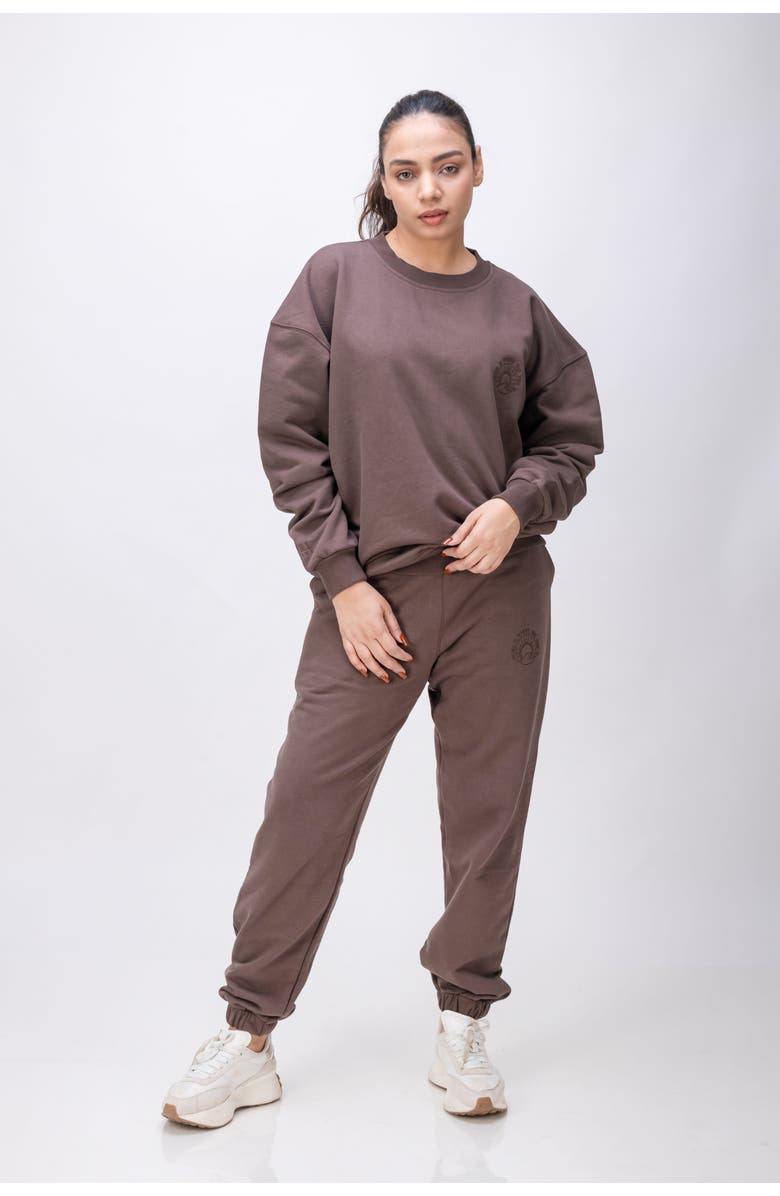 Twill Active Organic Cotton Oversized Crewneck Wellness Sweatshirt, Alternate, color, Chocolate Brown