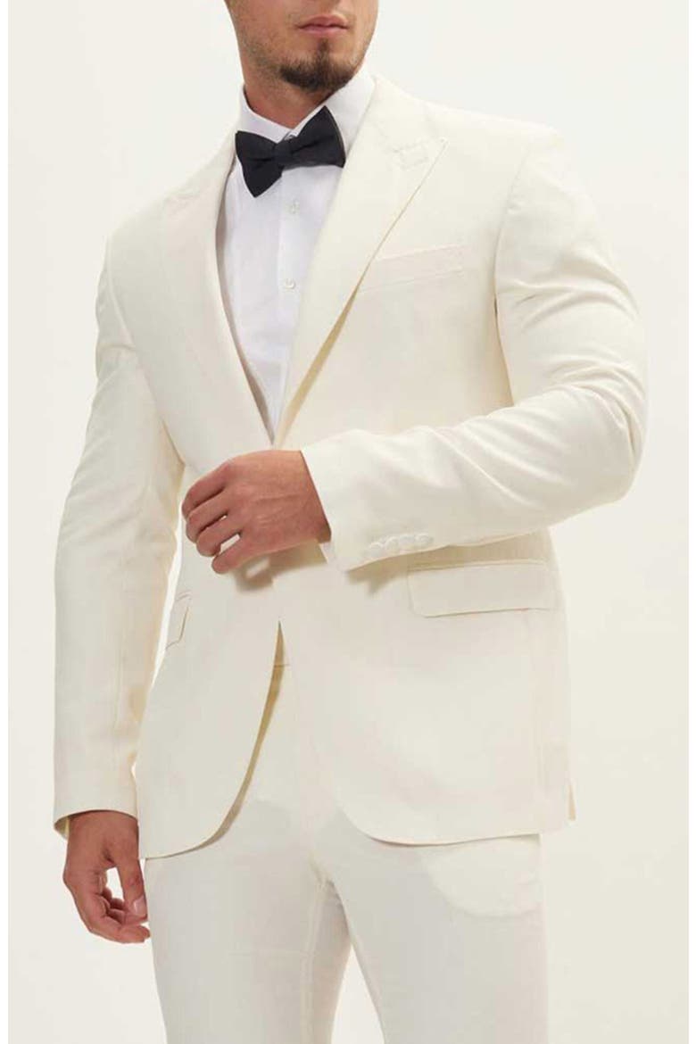 Trim Fit Peak Lapel Wool & Silk Tuxedo, Main, color, WHITE