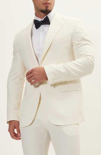 Ron Tomson Trim Fit Peak Lapel Wool & Silk Tuxedo In White