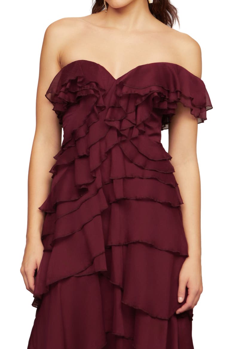 Emaline Chiffon Cascade Dress, Alternate, color, Pinot Noir