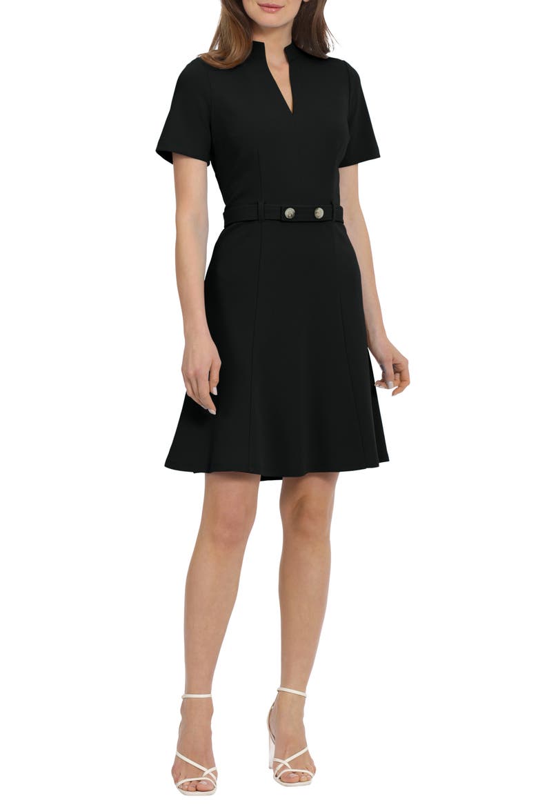 Belted A-Line Dress, Main, color, BLACK