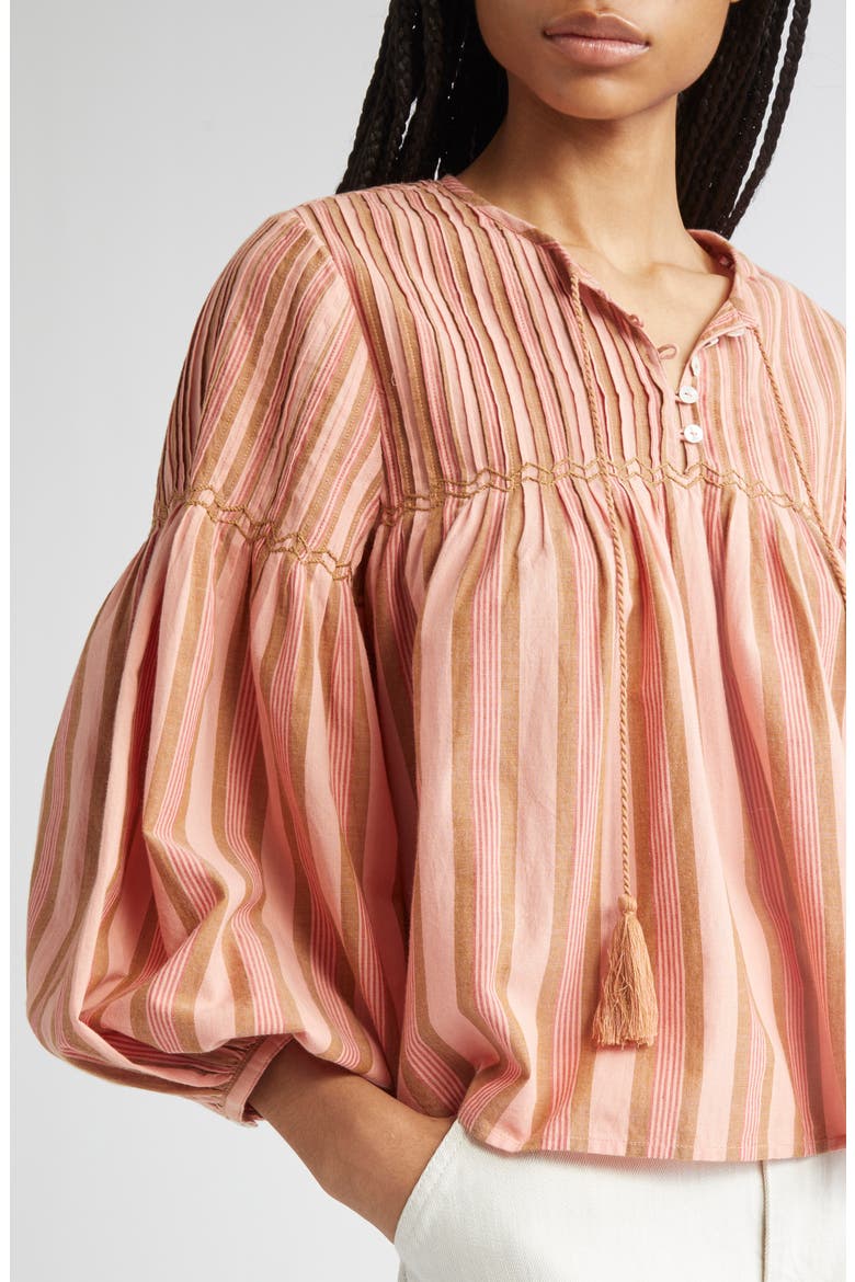 Vivienne Cototn Gingham Peasant Top, Alternate, color, SANTA FE STRIPE