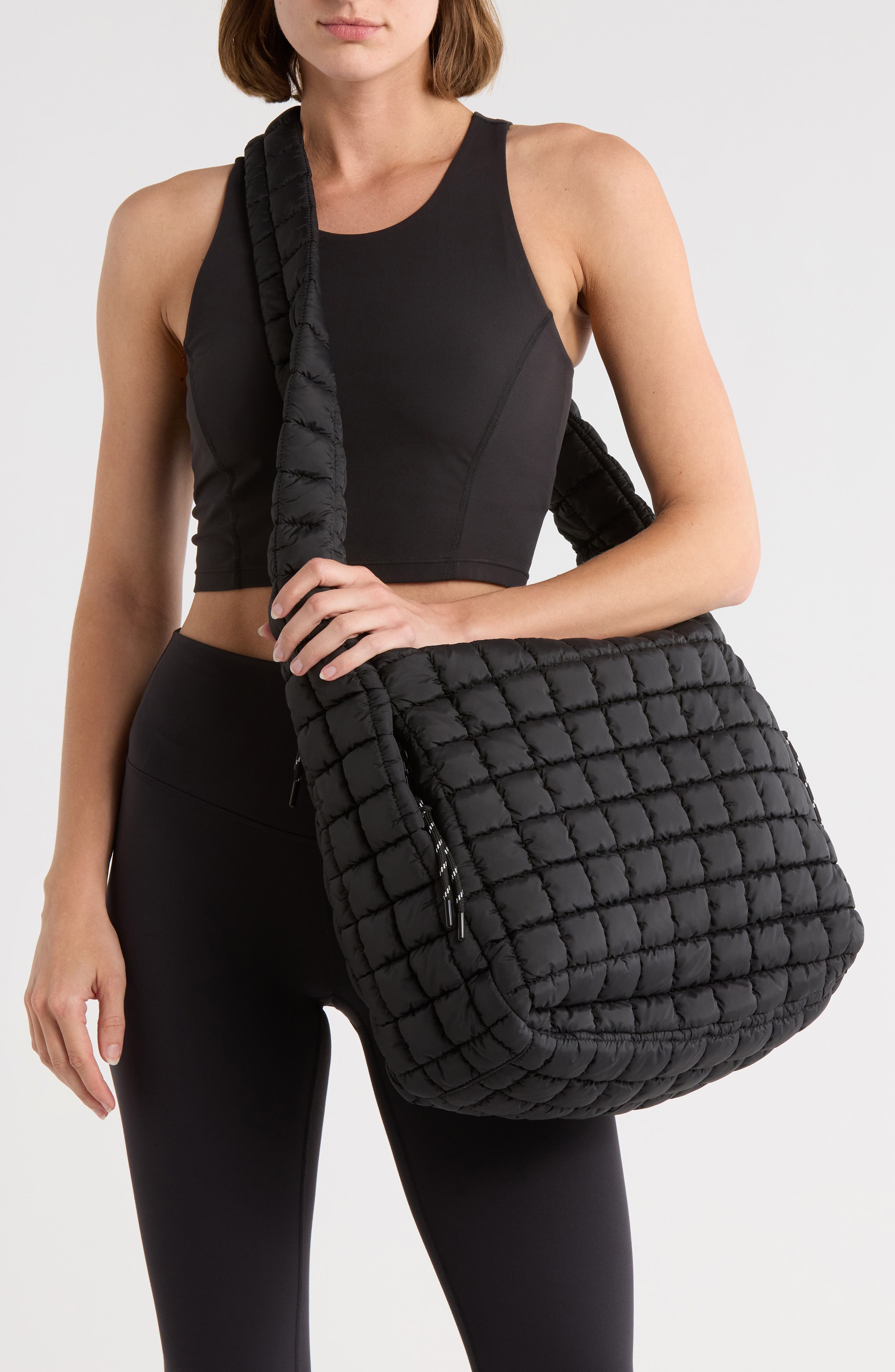 URBAN EXPRESSIONS HANDBAGS Oversize Square Quilt Nylon Hobo Bag, Alternate, color, Black