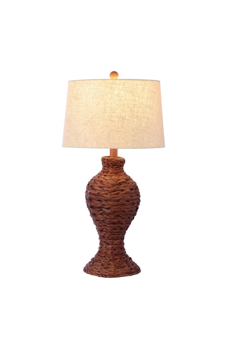 JONATHAN Y Elicia 31" 1-Light Coastal Cottage Water Hyacinth Weave LED Table Lamp, Main, color, Dark Brown