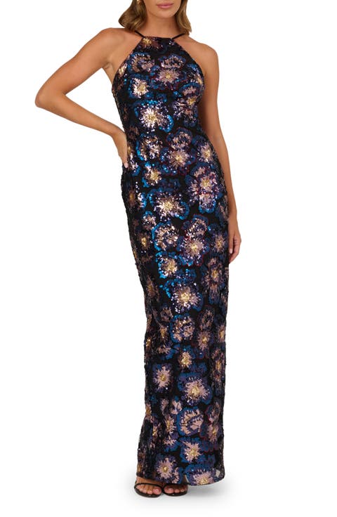 Sequin Floral Column Gown
