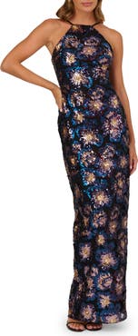 Adrianna Papell Sequin Floral Column Gown