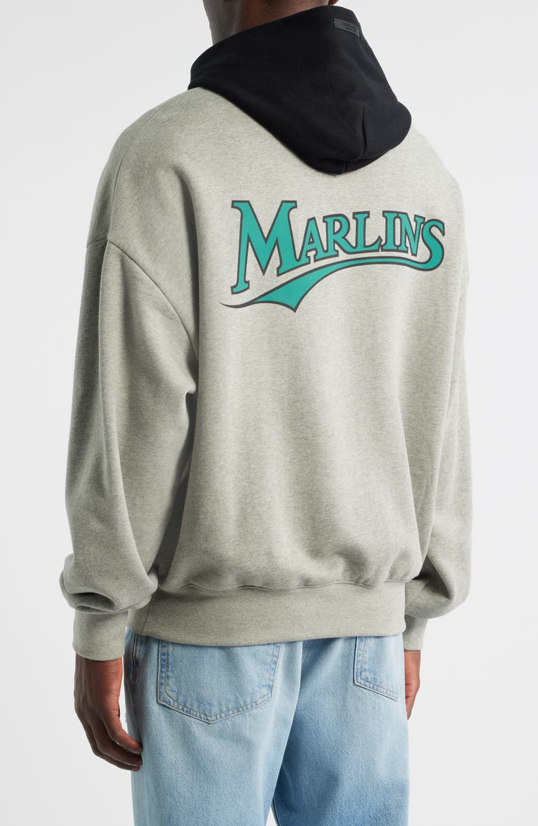 Fear of God Essentials Marlins Sport Fit Cotton Hoodie, Alternate, color, Warm Heather/ Black