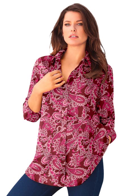 Plus Size Kate Long Sleeve Easy Cotton-Blend Button-Front Shirt (Plus)