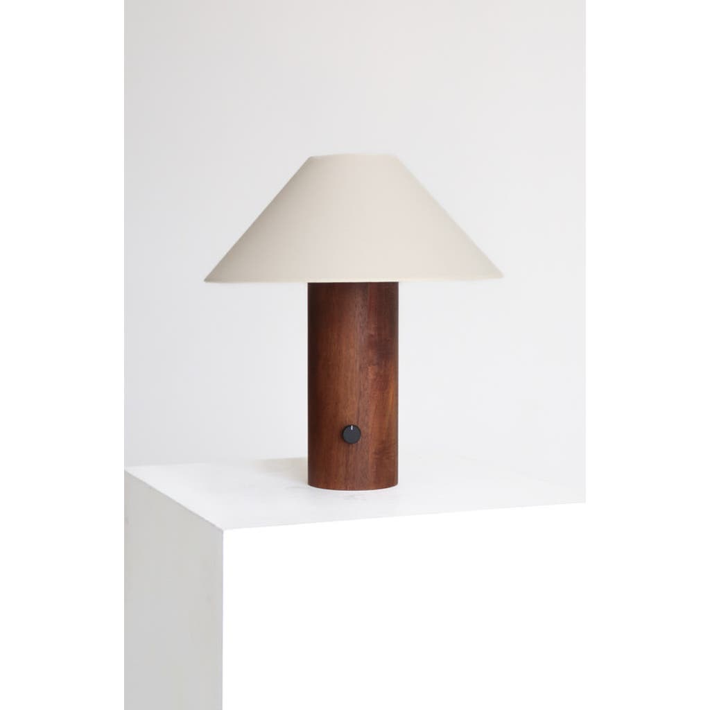 Brightech Okaley 13" Modern Led Walnut Wood Table Lamp With Cream Fabric Shade, Bulb Included In Brown