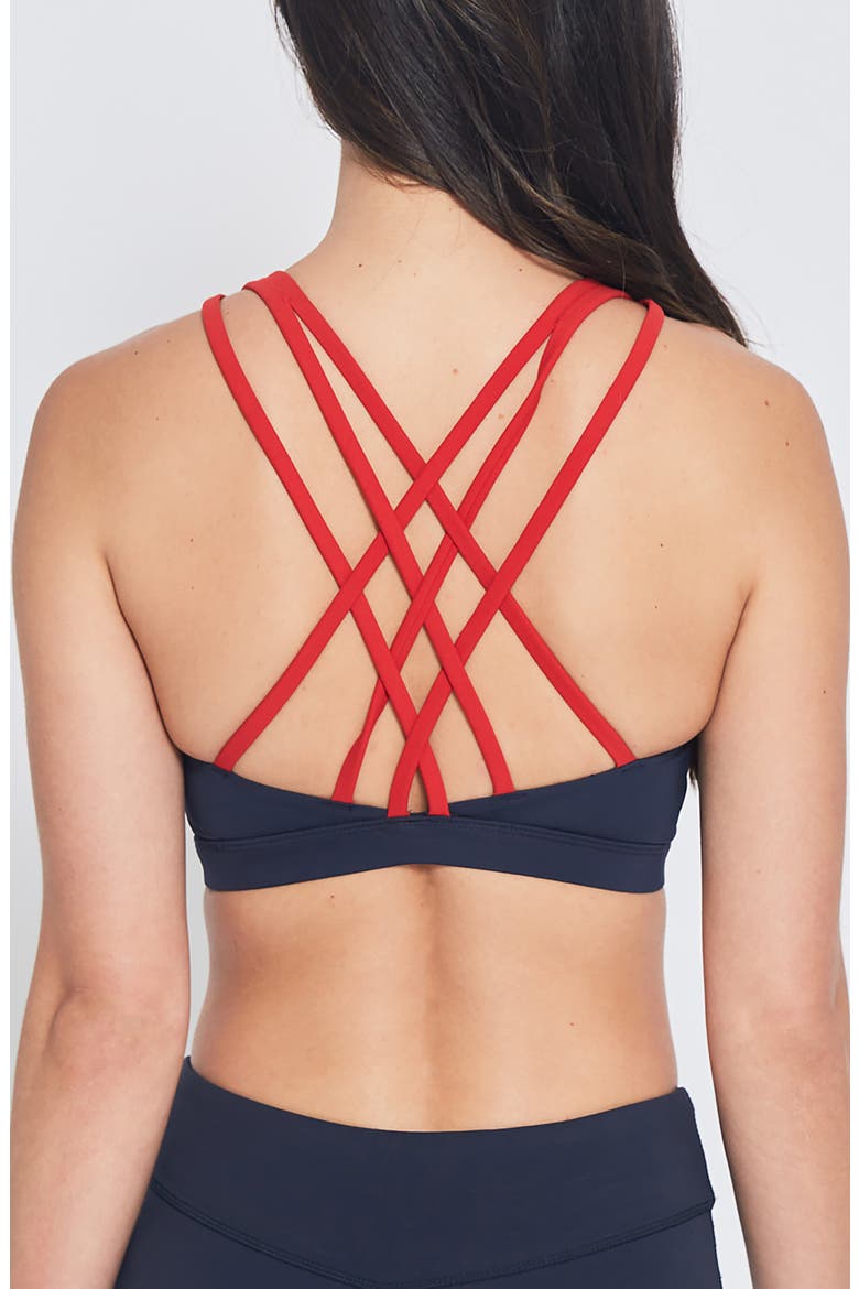 SPORTS BRA, Alternate, color, NAVY W/ RED TRIM