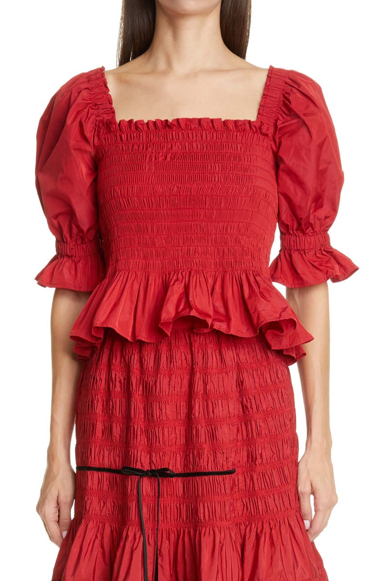 Molly Goddard Mackenzie Shirred Taffeta Top, Main, color, 