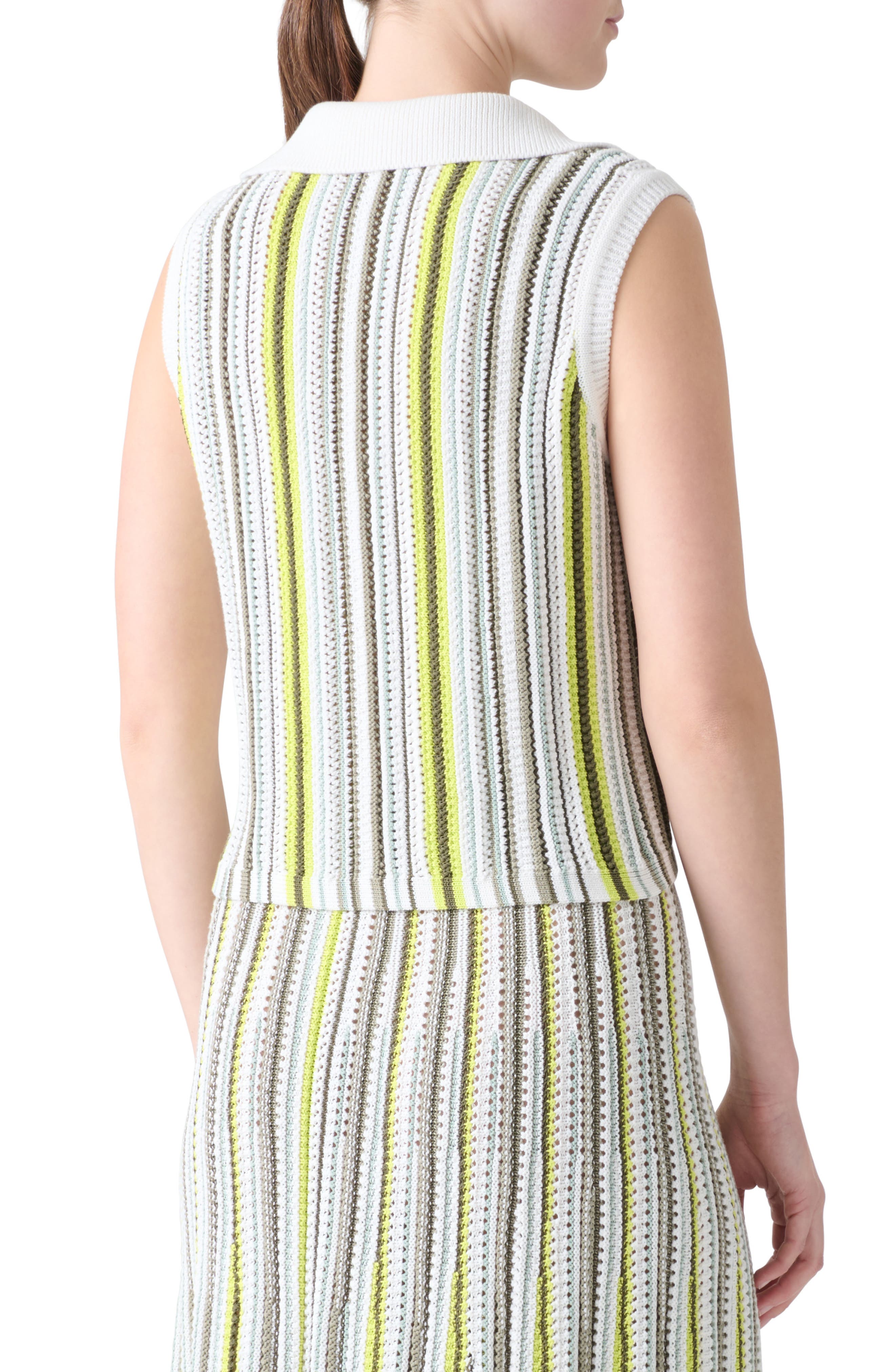 Stripe Mixed Stitch Sleeveless Polo Sweater - image 2