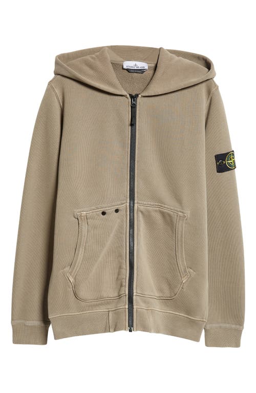 Stone Island Felpa Compass Logo Zip Hoodie in Walnut 