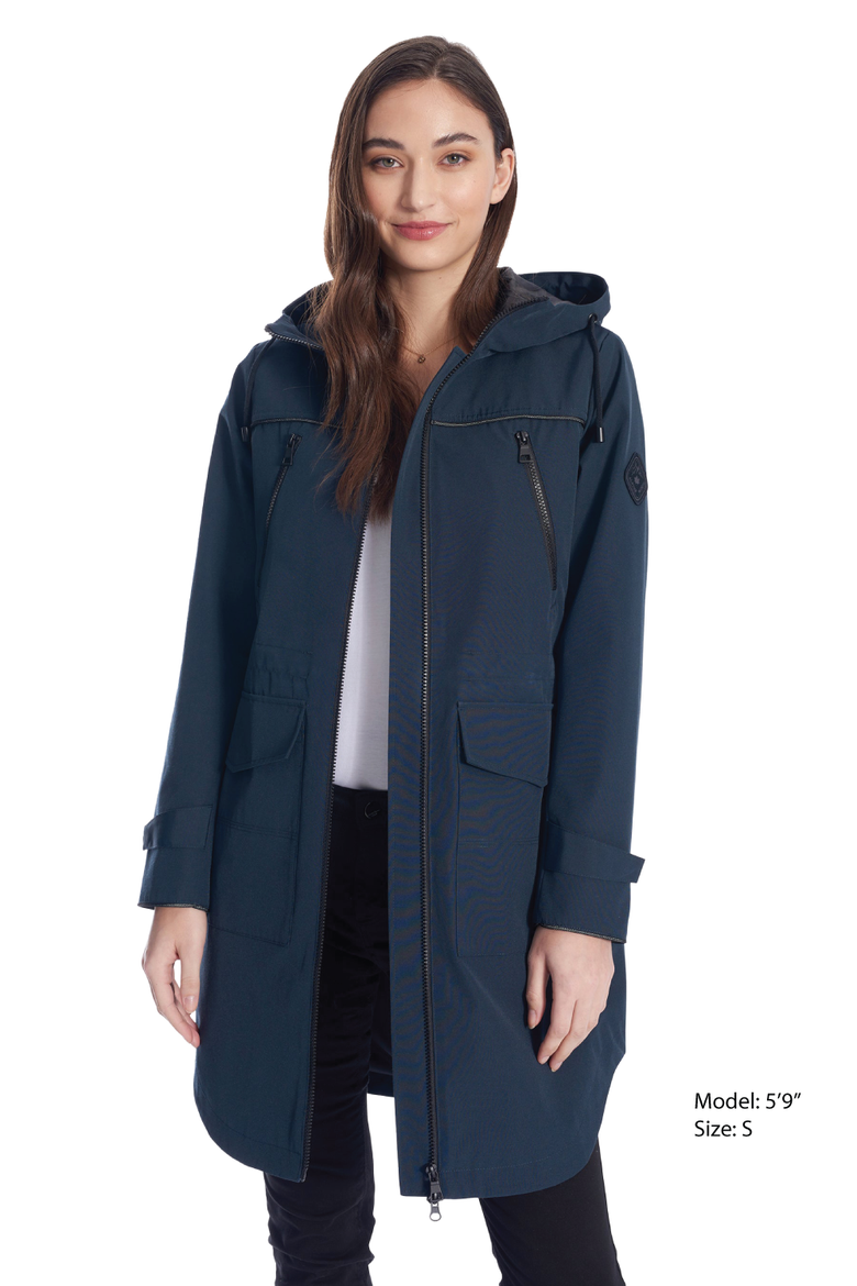 Kusawa - Mid-length Hooded Drawstring-Waist Raincoat, Alternate, color, Navy