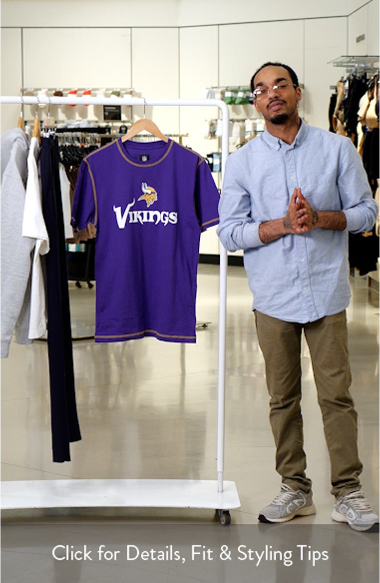 Men's New Era Purple Minnesota Vikings Third Down Puff Print T-Shirt, sales video thumbnail