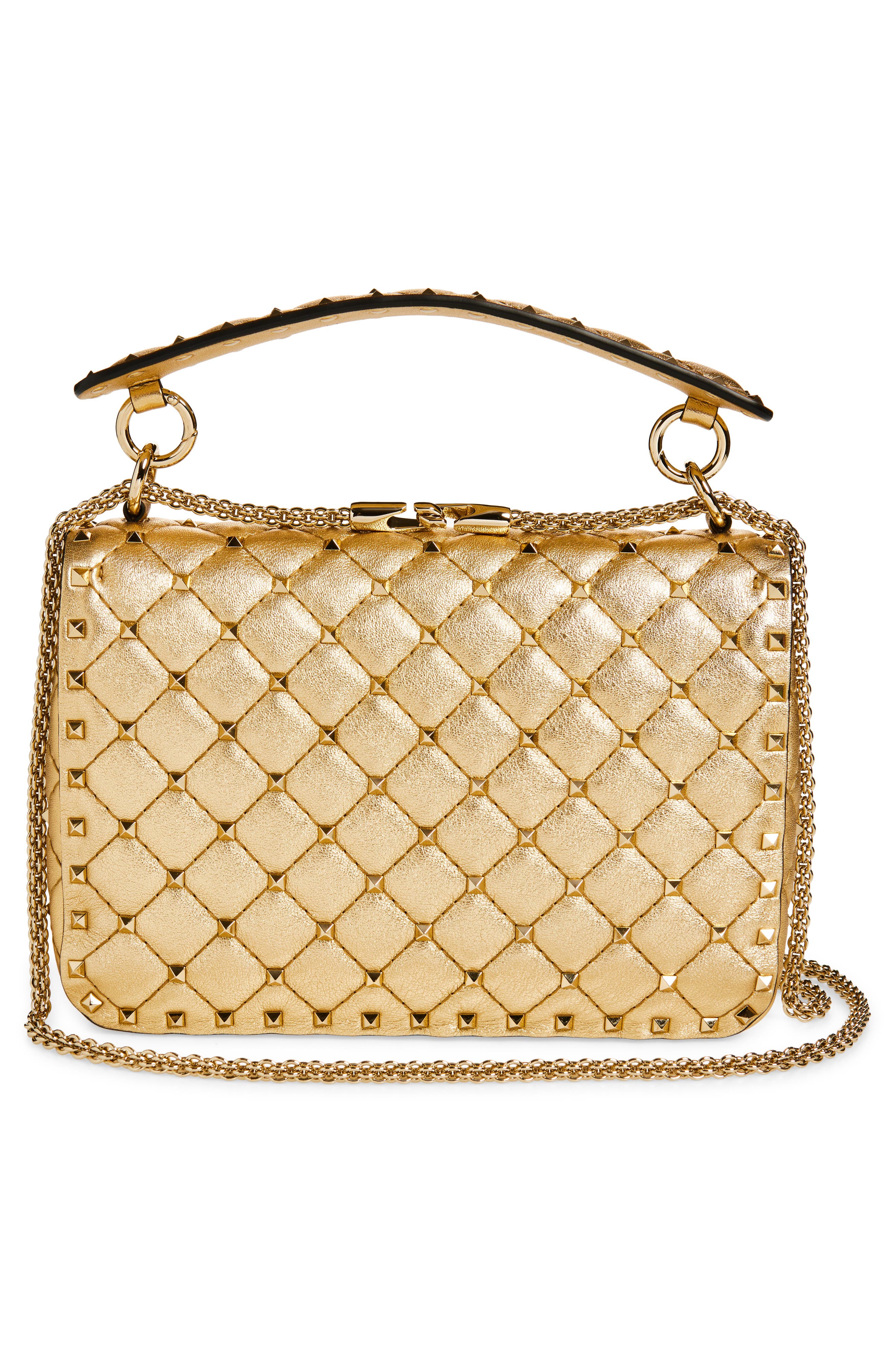 Valentino Garavani Medium Rockstud Spike Quilted Metallic Leather Shoulder Bag, Alternate, color, Metallic Mekong