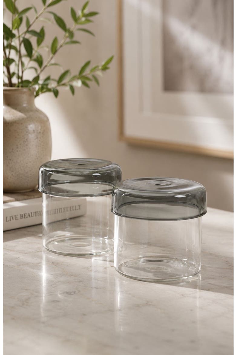 Set of 2 Smoke Utility Glass Jars, Alternate, color, CLEAR/ GRAY